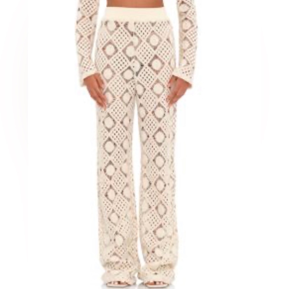 Andrea Iyamah Cream Crochet Pants cover up knit medium